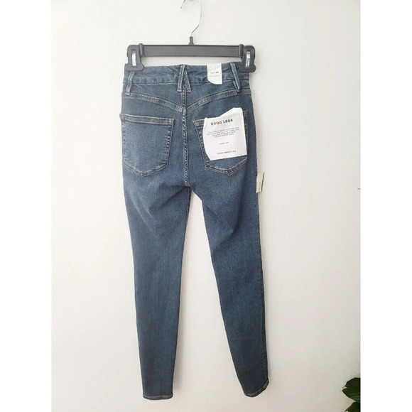 Good American Good Legs Deep V Blue609 Organic High Rise Skinny Blue Jeans 00 24 - Picture 5 of 10
